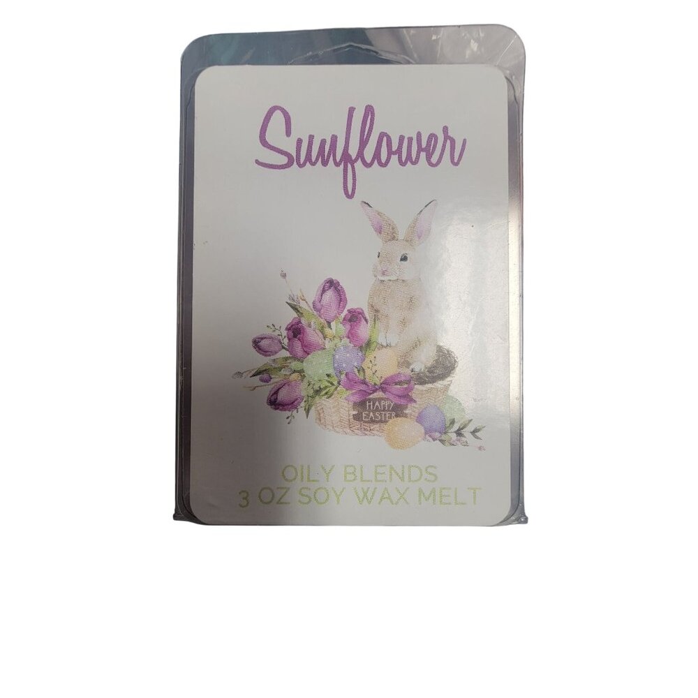 Sunflower Oily Blends 3 Oz Soy Wax Melts With Easter Bunny & Tulips Design